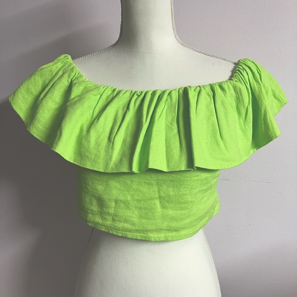 A New Day Women’s Off the Shoulder Crop Top, M, Lime Green, Smocked Back, NWT